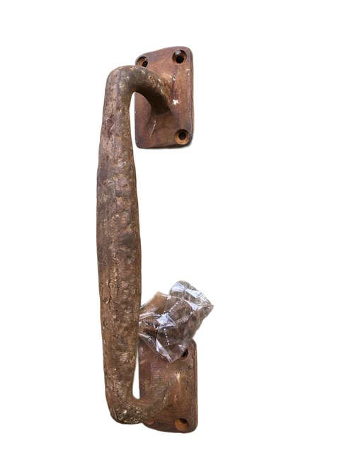Door handle Square made of solid iron - large- rust brown- coated.