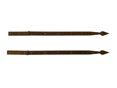 Set of 2 Hinges with Long Band - Rustic Wrought Iron - Rust