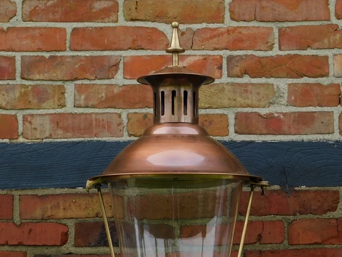 Garden lantern black, cast iron pole, with cupper shade, classic outdoor lamp