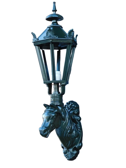 Prachtige buitenlamp met paardenhoofd, donkergroen