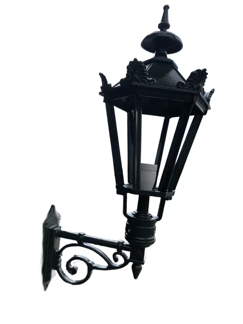 Wall lamp with ceramic socket + glass, Alt-Borne ornamental (H-69cm), aluminum, dark green or black.