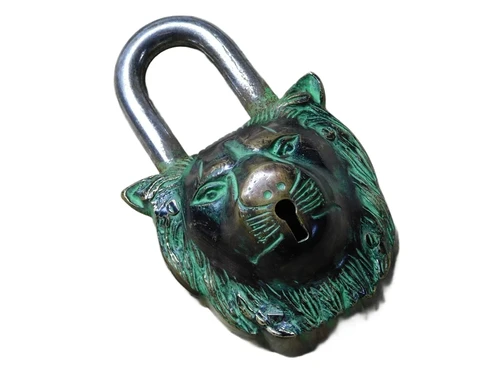 Padlock Lion - Brass - Green Finish - Incl. 2 Keys