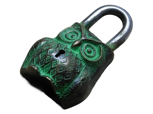 Padlock Owl - Brass - Green Finish - Incl. 2 Keys