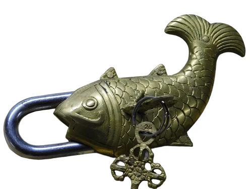 Padlock Fish Design - Brass - Incl. 2 Keys