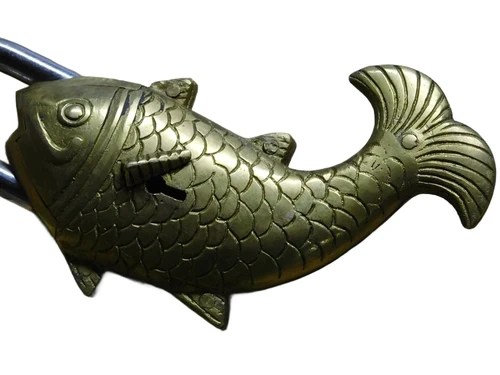 Padlock Fish Design - Brass - Incl. 2 Keys