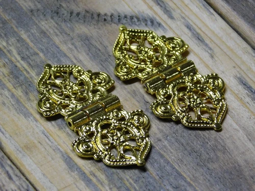 Set of Two Decorative Furniture Hinges - Gold Coloured