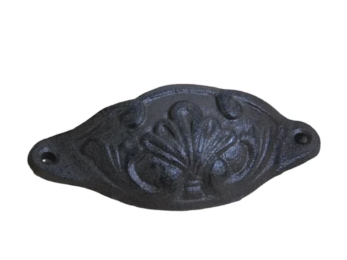 Drawer handle, door handle, furniture hardware, with beautiful motif, antique iron, brown