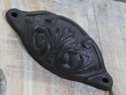Drawer handle, door handle, furniture hardware, with beautiful motif, antique iron, brown