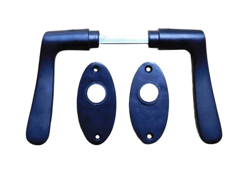 Set of Door Handles with Oval Rosettes - Matt Black - Aluminium