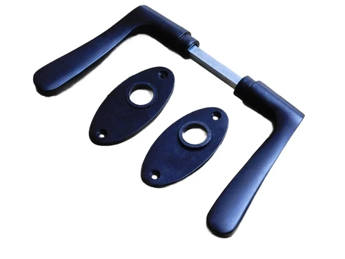 Set of Door Handles with Oval Rosettes - Matt Black - Aluminium