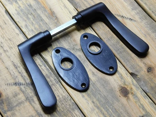 Set of Door Handles with Oval Rosettes - Matt Black - Aluminium