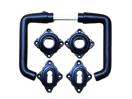 Set of Door Handles with Square Backplates and BB Lock Cylinder Backplates - Black