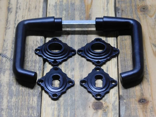 Set of Door Handles with Square Backplates and BB Lock Cylinder Backplates - Black