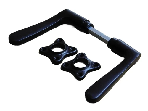 Set of Door Handles with Square Rosettes - Aluminium - Black