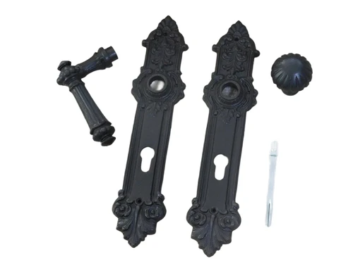 1 Beautiful heavy door handle made of antique iron, colour brown.