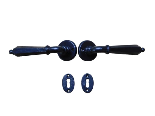 Set of door handles with lock rosettes BB - black - wrought iron