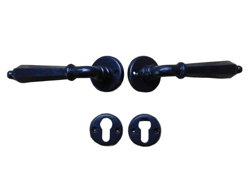 Set of door handles with lock roses PZ - black - wrought iron