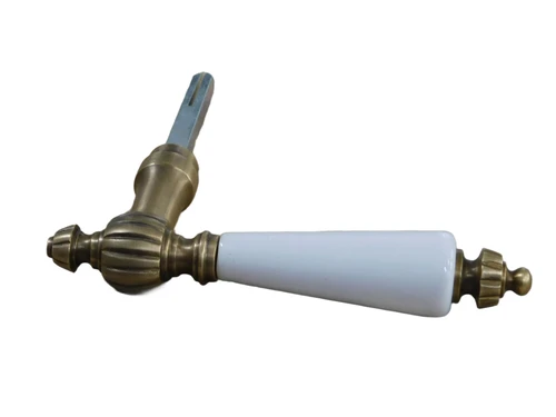 1 Door handle with ceramic handle white, patinated brass
