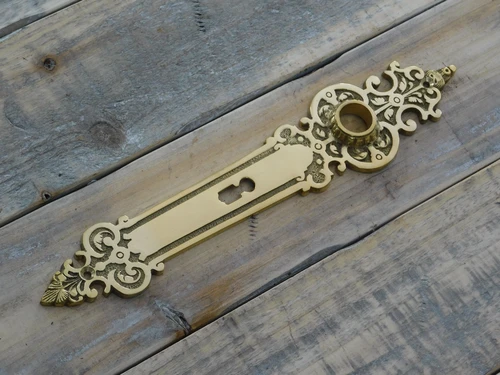 1 Long door plate Tilspit - polished brass, as an antique, room door lock suitable.