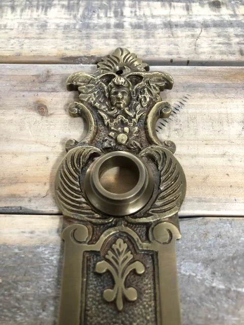 Door plate - Angels - patinated brass, for room door, BB72