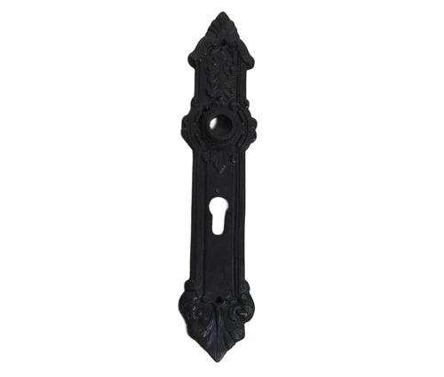 1 heavy Long door plate with cylinder lock keyhole, PZ92 mm antique iron brown- founding era historicism.