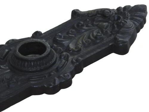 1 heavy Long door plate with cylinder lock keyhole, PZ92 mm antique iron brown- founding era historicism.