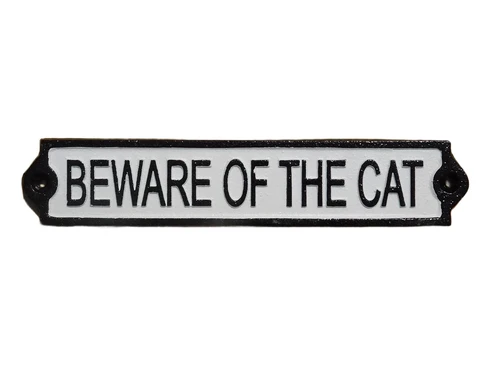 Door sign “'Beware of the Cat”' - Cast iron - Black and White