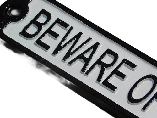 Door sign “'Beware of the Cat”' - Cast iron - Black and White