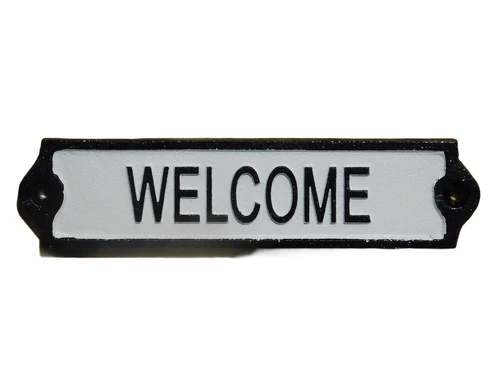 Türschild ‚'Willkommen‘' - Gusseisen - Schwarz und weiß
