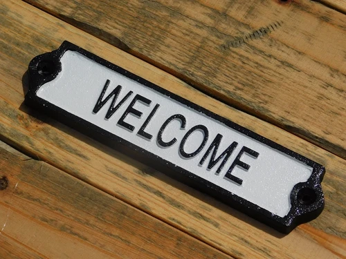 Türschild ‚'Willkommen‘' - Gusseisen - Schwarz und weiß