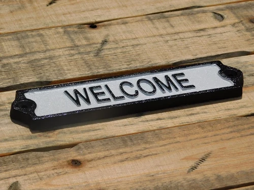 Türschild ‚'Willkommen‘' - Gusseisen - Schwarz und weiß