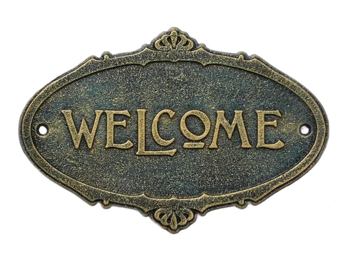 Door sign Welcome - Cast iron - Antique Green with Gold