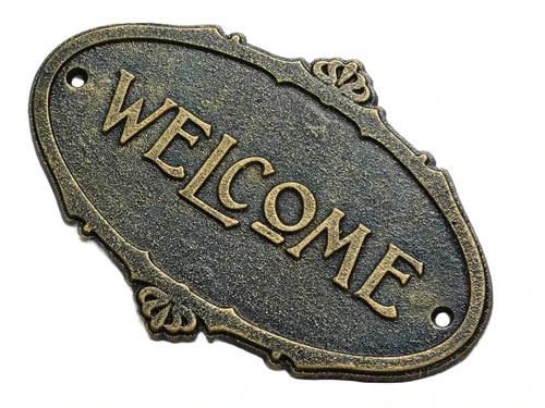 Door sign Welcome - Cast iron - Antique Green with Gold