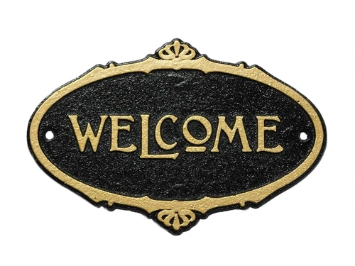 Deurbordje Welcome - Gietijzer - Zwart met Goud