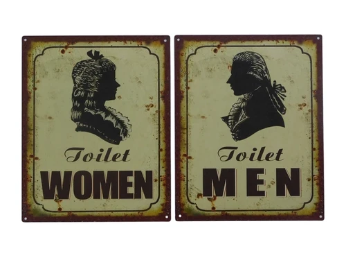 Set Toilet Door Signs - Men & Women - Metal - Oldlook