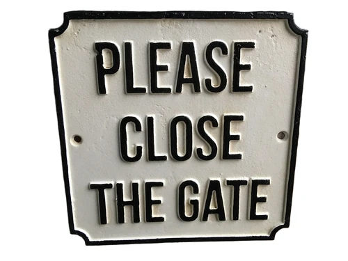 Bordje emaille ''please close the gate'' voor op de deur of poort