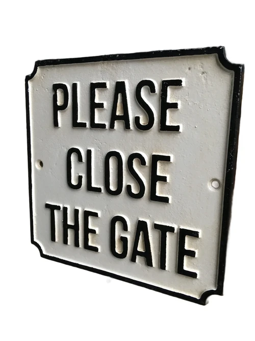 Bordje emaille ''please close the gate'' voor op de deur of poort