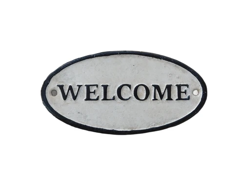 Bordje emaille ''WELCOME'' voor b.v. op de deur