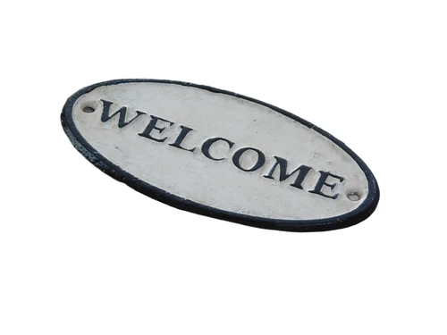 Bordje emaille ''WELCOME'' voor b.v. op de deur