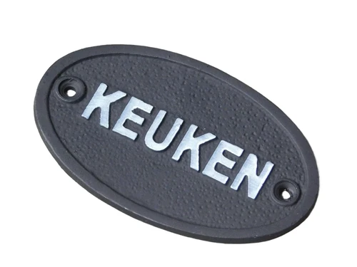 Door sign Kitchen - Cast iron - Oval - Black and White