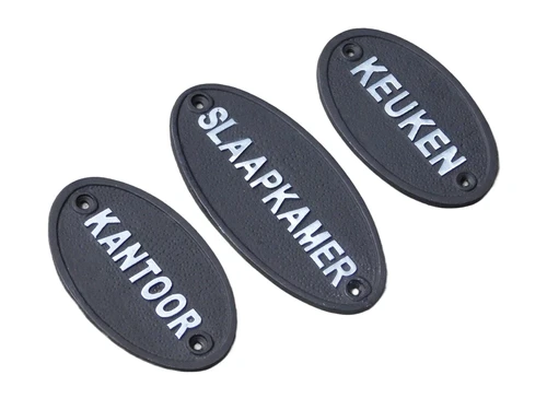 Door sign Kitchen - Cast iron - Oval - Black and White