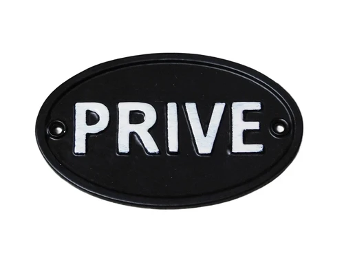 Door sign PRIVE - Oval - Black with White