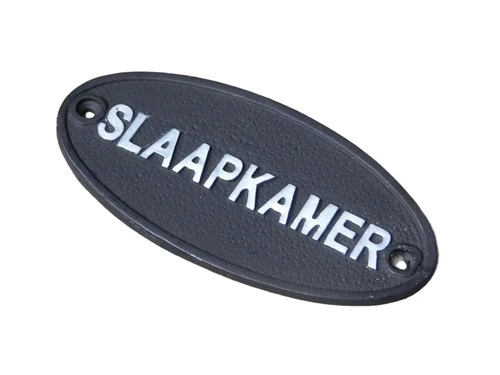 Türschild für das Schlafzimmer - Gusseisen - Oval - Schwarz mit Weiß