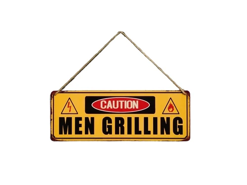 Wall plate - Caution Men Grilling - metal