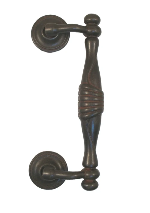 Door handle with Rosettes - 24 cm - Iron - Brown/rust colour