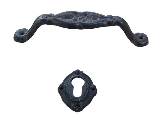 Door handle - brown with rosette cylinder lock suitable, cast iron