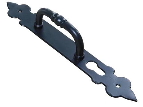 Door handle with keyhole, black powder-coated, handle / door handle.