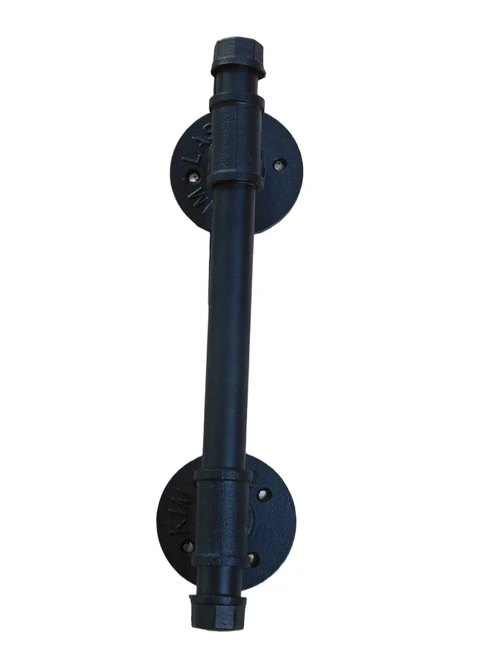Beautiful hefty industrial door handle, iron black modern, very nice.