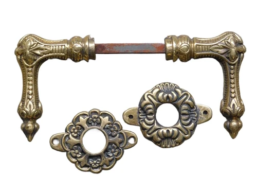 Retro Set of Handles with Rosettes - Brass - Antique Style