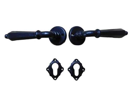 Set of door handles with lock roses PZ castle - black - wrought iron